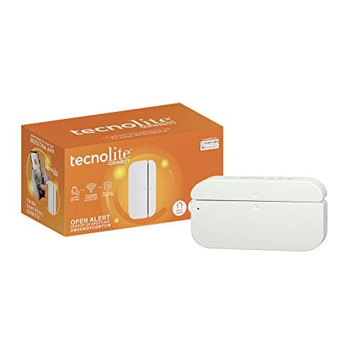 Tecnolite Connect - Sensor de Apertura Inteligente Open Alert WiFi para Puertas, Ventanas y Cajones. Compatible con App móvil; Incluye Baterías No Recargables