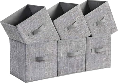 SONGMICS Cubos de Almacenamiento de Tela no Tejida de 28 cm con Asas Dobles, Juego de 6, Organizadores de Armario, Gris MROB26LG