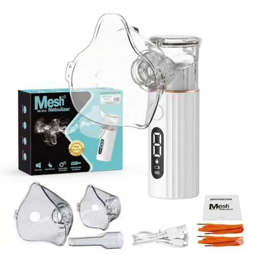 Nebulizador Portátil de Malla Recargable con Pantalla Digital, Función de Hidratación Ocular,inhalador Ultrasónico Silencioso de 3 Velocidades Ajustables, Kit Completo con Máscaras para Adultos