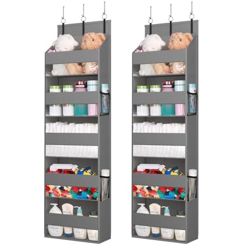 Lifewit Organizador para Colgar Sobre la Puerta, 5 Estantes Transparentes para Colgar en la Ventana con 4 Bolsillos Laterales de Malla, Carga de 18kg, para Baño, Dormitorio, Cocina, 2 Paquete, Gris