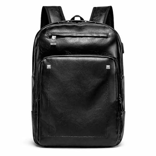 Bluelander Mochila Antirrobo para Laptop Impermeable de Cuero Sintético con Carga USB para Power Bank (no incluida), Múltiples Bolsillos, Tirantes Acolchados, Excelente para Viajes y Oficina (Negro)