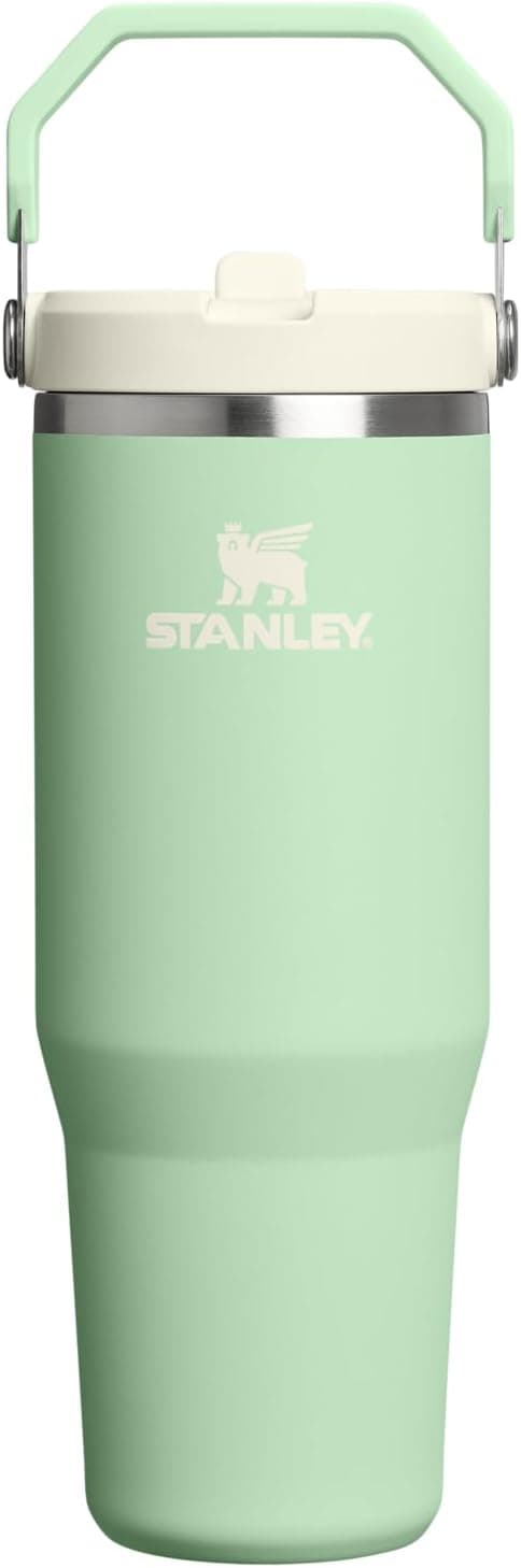 STANLEY IceFlow 2.0 - Vaso con popote abatible con asa, 30 onzas, tapa giratoria y pajita abatible, botella de agua resistente a fugas, acero inoxidable aislado, sin BPA, pistacho