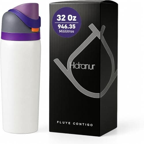 Hidranur Termo Botella de Agua, Termo para Café 24 Horas de Agua Caliente y Fria, Cafe, Tapa Hermética Antifugas, Botella de Viaje, Deportes, Café, Tazas para Cafe (Morado, 32 Oz (946.35 ml))