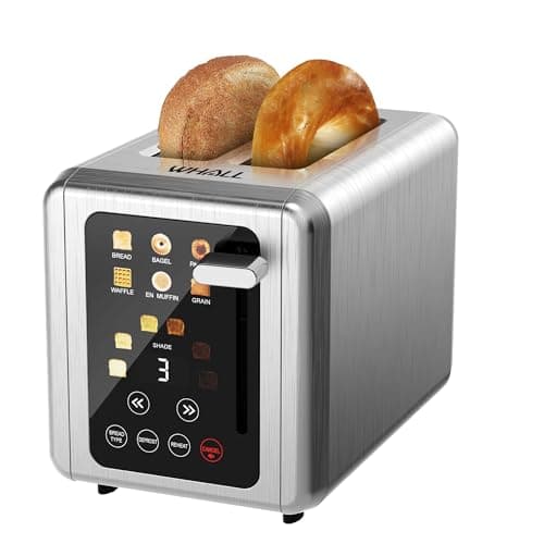WHALL tostador de visualización táctil de 2 rebanadas, tostador digital inteligente con ranuras de 1.5 pulgadas de ancho, 6 ajustes de sombra y 6 tipos de pan, función de memoria, temporizador de