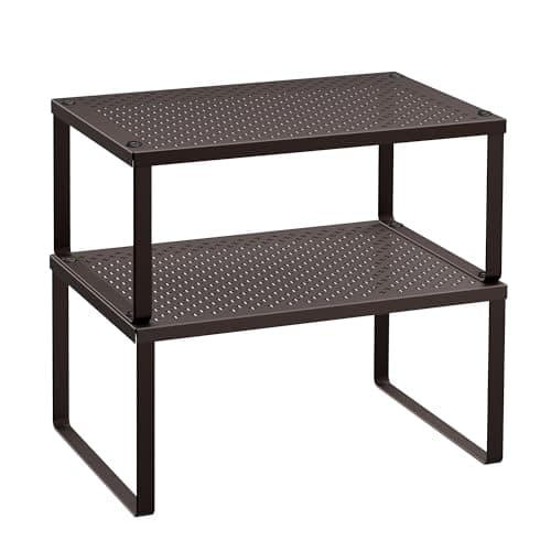 SONGMICS Especiero, Estante para Especias, Organizador para Armarios, Apilable, Ampliable, Juego de 2 Estantes Metálicos, Marrón MKCS01BR