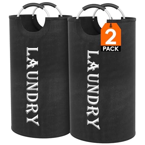 Lifewit 100L 2-Paquetes Cesto Ropa Sucia Grande, Plegable Cubo Ropa Sucia con Mango de Aluminio Adecuado para Toallas de Baño/Edredones de Plumón Dormitorio, Negro