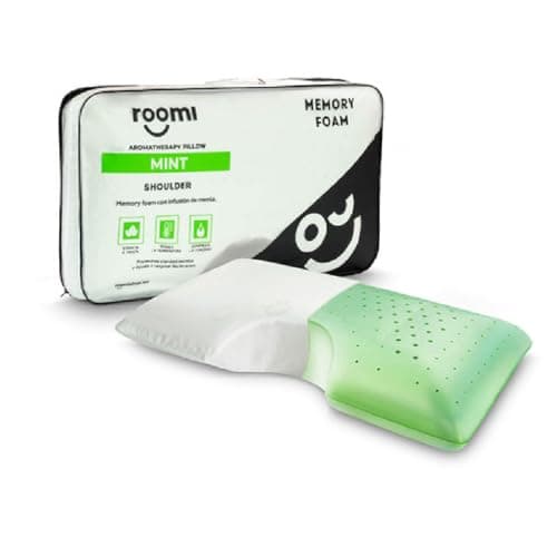 ROOMI Almohada Shoulder con Aromaterapia Esencia Menta | Almohada Memory Foam De Confort Medio | Tecnología Air Flow para Mayor Frescura | Hipoalergénica | Funda Removible | Medidas 73 x 40 cm