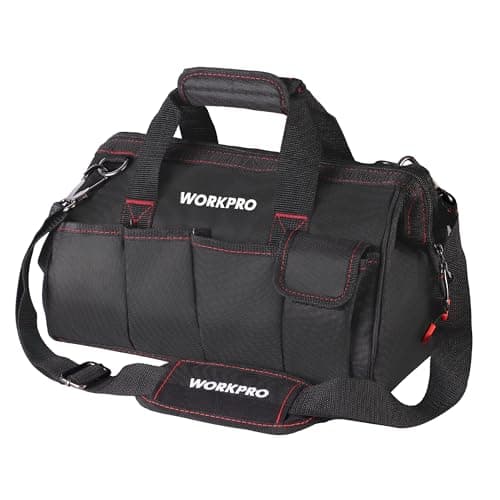 WORKPRO - Bolsa de herramientas de 35,5 cm, organizador de herramientas multibolsillos con correa de hombro ajustable, W081021A, negro