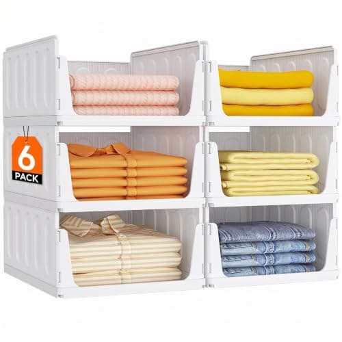 Lifewit 6 Pack Organizador y Canasta Apilable para Clóset, Cajas de Plástico para Ropa y Suéteres, Acomodo de Guardarropa, Organizador Multiusos para RV, Despensa, Cocina, Dormitorio, 12,6"/32 cm (L)
