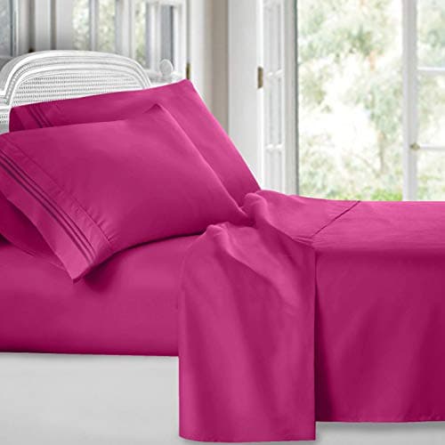 CLARA CLARK Colección Premier 1800 Lujoso Juego de sábanas de Microfibra, Bordado de 3 líneas, Doble, Vivacious Magenta, 1 uds. por Paquete