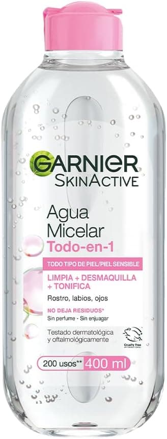 Garnier Skin Active Agua Micelar Desmaquillante Todo-en-1, Limpia, Desmaquilla y Tonifica, para Todo Tipo de Piel, Elimina Impurezas y no Deja Residuos, 400 ml