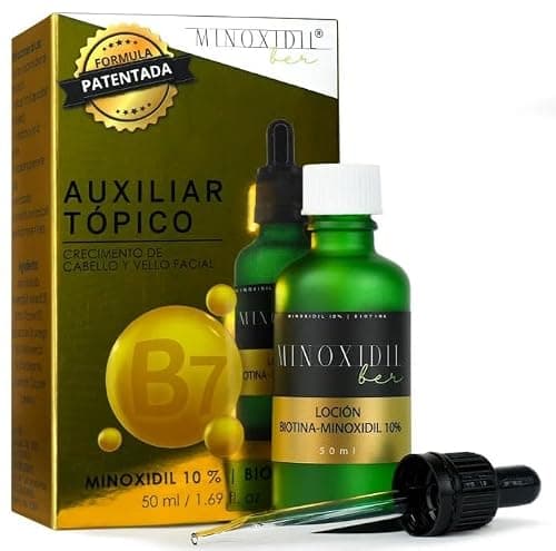 Minoxidilber Tratamiento enriquecido con Biotina y Minoxidil 10%, tratamiento para barba y cabello, NUEVA PRESENTACIÓN, ahora con tapa y gotero, caja con instructivo, 50 ml.