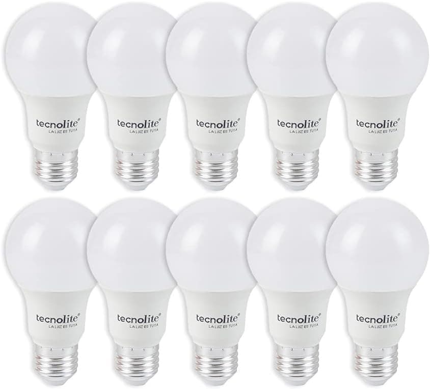 Tecnolite - Paquete de 10 Focos LED A19 8.5 Watts, 800 Lumens, 6500 K Luz de Día, Ahorrador de Energía, Base E27, No atenuables