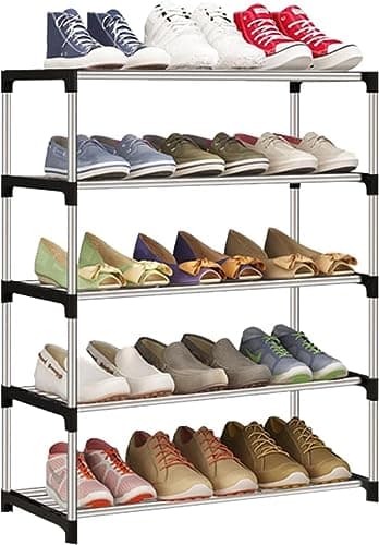 LETTURE Zapatero, Organizador Zapatera Rack, Zapatero Pequeño Apilable, Organizador de Zapato para Almacenar y Guardar Los Zapatos para Entrada,Puerta,Dormitorio,Guardarropa (Plateado-5 Niveles)