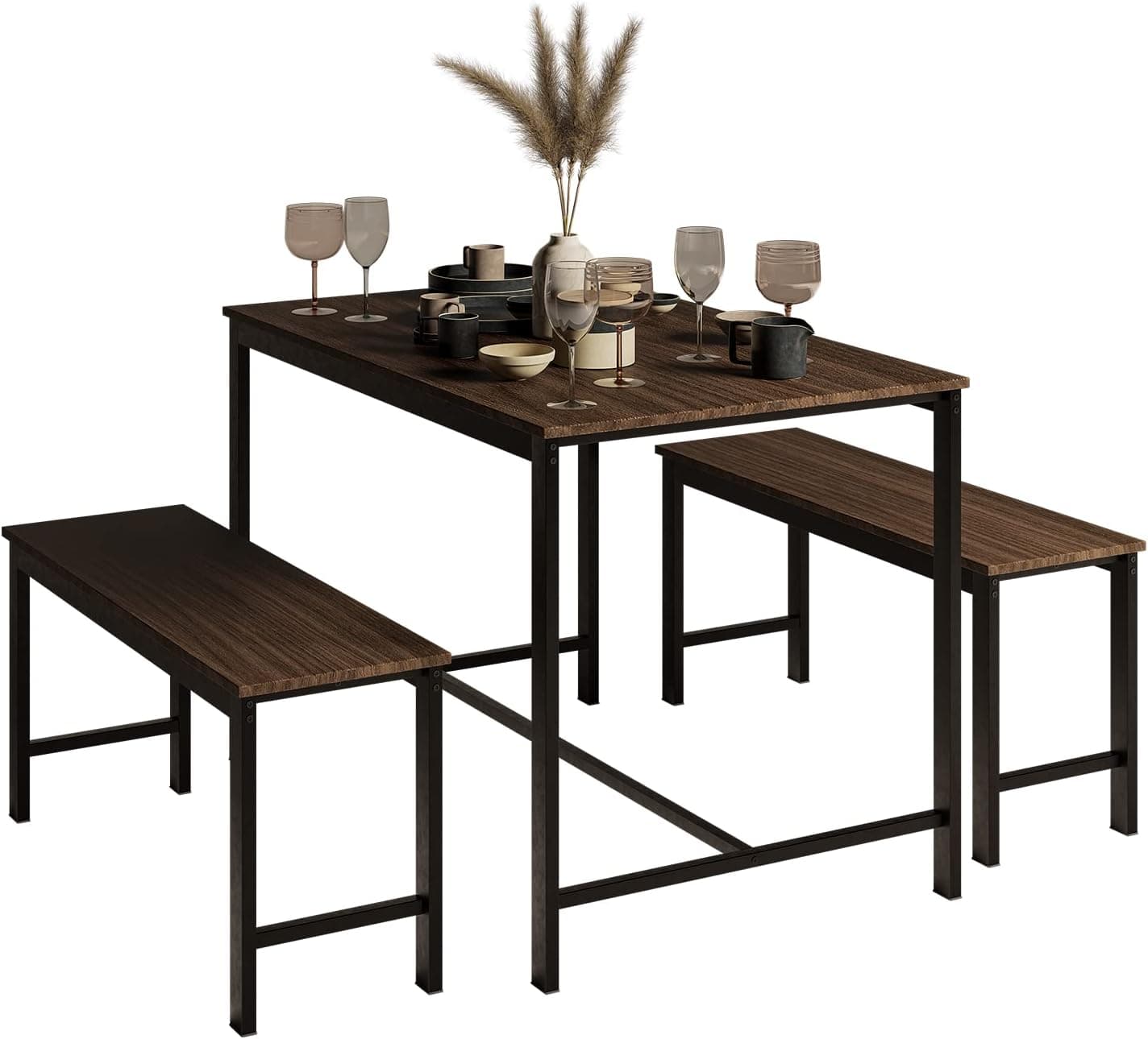 MUBSON Comedor Minimalista con 2 Taburetes para 4-5 Personas con Amplia Superficie de 110x70 cm. Comedor Naly para Hogar, Oficina o Terraza con Armado Amigable. Antecomedor. Dining Table (Café)