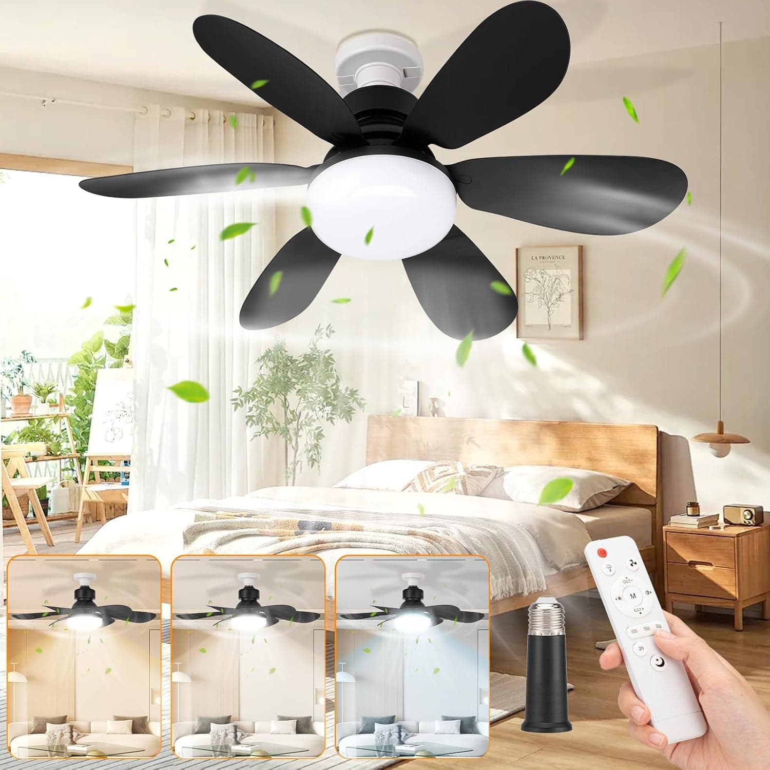 Ventilador de Techo con Luz, 40W Ventilador de Techo, con Control Remoto y Temporizador, 3000K-6500K Brillo Regulable y Tres Velocidades del Viento, para Dormitorio, Salón, Oficina