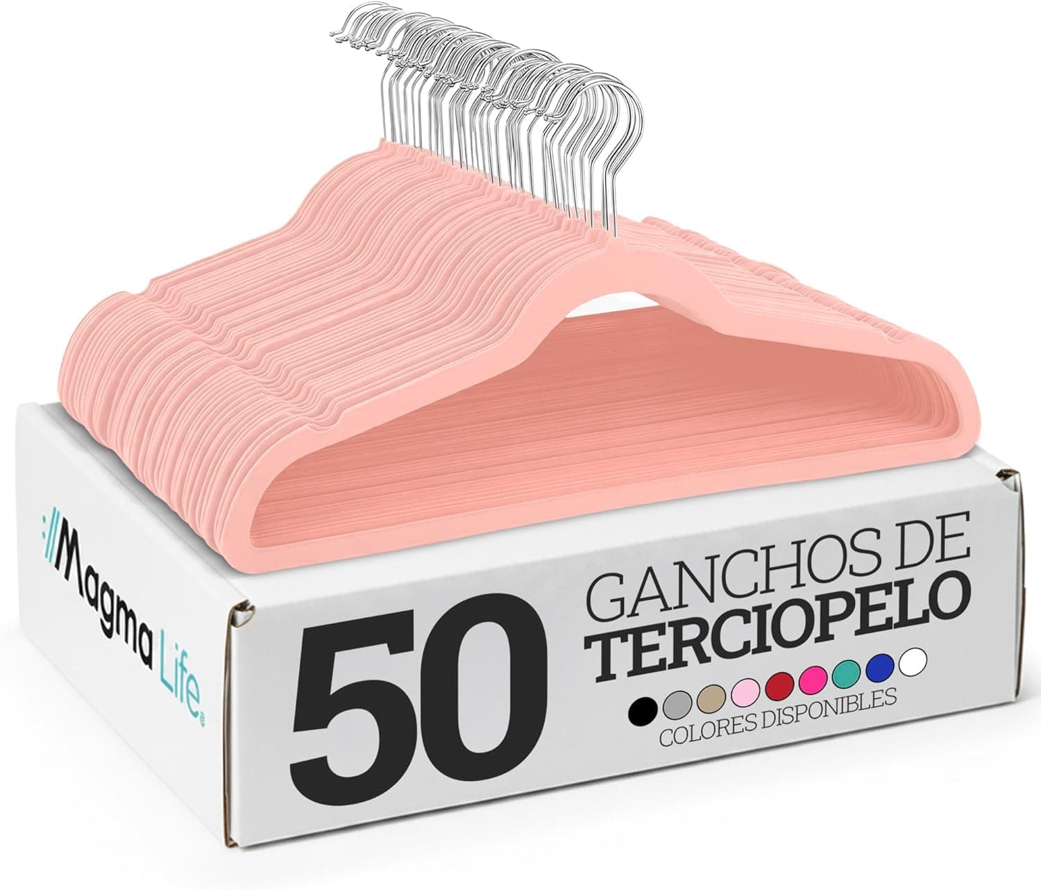 MAGMALIFE 50 Ganchos para Ropa de Terciopelo, Gancho Plateado Giratorio de 360 Grados, Adecuado para Todo Tipo de Ropa, Antideslizante (Rosa)